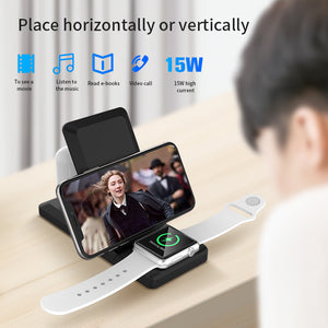 3-in-1 Wireless Charger Vertical Folding Wireless Charger 15W Fast Charge 3-in-1 Wireless Charger