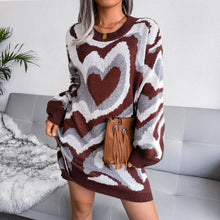 Load image into Gallery viewer, Women&#39;s Autumn And Winter New Color Collision Love Sweater Dress Knitted Dress