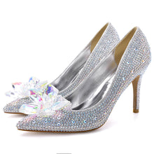 Load image into Gallery viewer, Cinderella Crystal Shoes Pointed Toe Stiletto Pumps Women&#39;s High Heels Silver Rhinestone Wedding Shoes