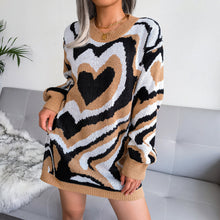Load image into Gallery viewer, Women&#39;s Autumn And Winter New Color Collision Love Sweater Dress Knitted Dress
