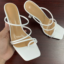 Load image into Gallery viewer, Women sandals snake print strappy mule heels sandals slippers women high heels flip flops square toe slides party shoes woman