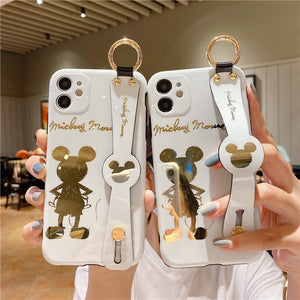 Cartoon Gilded Back Mickey Is Suitable For iPhone11 / 12pro Mobile Phone Case 13 Wristband Support 13promax