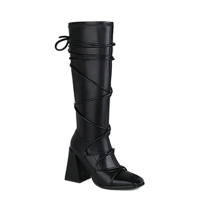 Ladies Black High Heels Stretch Knee High Boots Women Autumn Winter Punk Style Long Boots Shoes