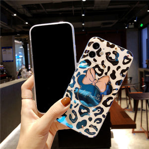 Leopard-Print Mickey and Minnie for iPhone12promax Mobile Phone Case Flash Drill Apple 11 Drops Of Glue 13 Soft Cover 7/8p Case