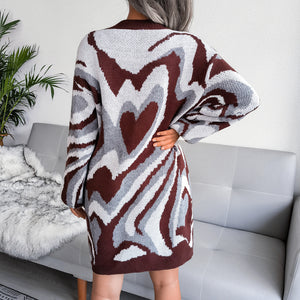 Women's Autumn And Winter New Color Collision Love Sweater Dress Knitted Dress