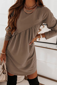 Europe and America Autumn and Winter New Solid Long Sleeve Irregular Dress