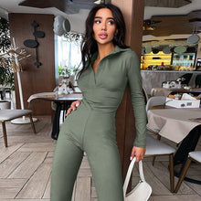 Load image into Gallery viewer, Long Sleeve V-Neck Skinny Jumpsuit