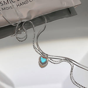 Double Design Love Moonstone Necklace New Sweet Gradient Gemstone Heart-Shaped Collarbone Necklace