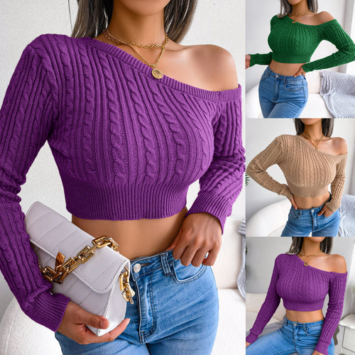 Autumn And Winter Fashion Twist Strapless Long-Sleeved Short Knitted Sweater