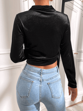 Load image into Gallery viewer, Tie Waist Long Sleeve Cropped Top