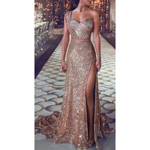Load image into Gallery viewer, Sexy Sequin Gold V Neck Dress Abiye Gece Elbisesi