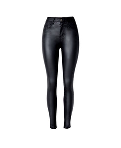 Women's High Waist Slim Fit Stretch Coated Faux Leather Pants Denim Skinny Pants PU Pockets Motorcycle Models Easy to Fit Plus Size
