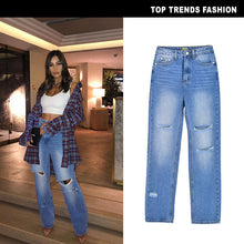 Load image into Gallery viewer, Summer High Waist Straight Loose Daddy Pants Drape Hole Women&#39;s Denim Trousers Mopping Pants