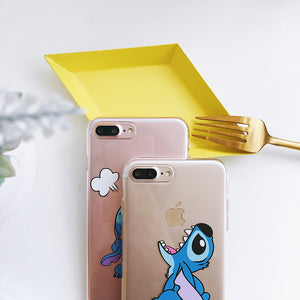 Funny Cartoon Anime Disneys Stitch simple Transparent Cover Case For iphone 8 7 6 6s Plus X XR Xs Max Soft Phone Back Shell