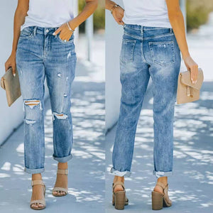 European And American Fashion Trend Ripped Jeans Women Trousers Bluet