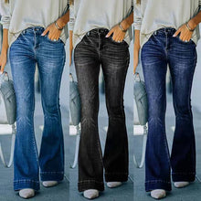 Load image into Gallery viewer, Women High Waist Stretch Stitching Flared Jeans Trousers