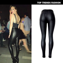 Load image into Gallery viewer, Women&#39;s High Waist Slim Fit Stretch Coated Faux Leather Pants Denim Skinny Pants PU Pockets Motorcycle Models Easy to Fit Plus Size