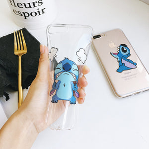 Funny Cartoon Anime Disneys Stitch simple Transparent Cover Case For iphone 8 7 6 6s Plus X XR Xs Max Soft Phone Back Shell