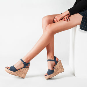 Summer New Women's Shoes One-Line Buckle Strap Platform Wedge Sandals Fashion High Heels