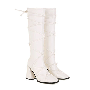 Ladies Black High Heels Stretch Knee High Boots Women Autumn Winter Punk Style Long Boots Shoes
