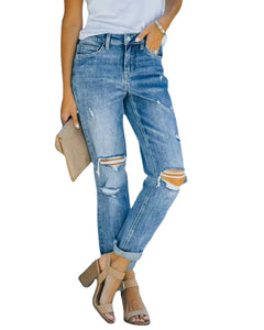 European And American Fashion Trend Ripped Jeans Women Trousers Bluet