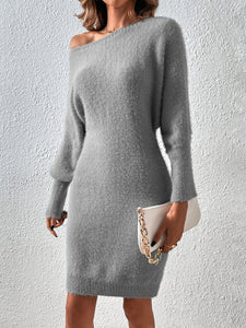 New Women's Spring And Summer Four Color One Neck Medium Long Sweater Dress