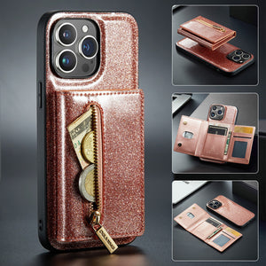M3 For iPhone 14 Pro Max Glitter Wallet Protective Case iPhone 14 Pro Two In One Magnetic Phone Case