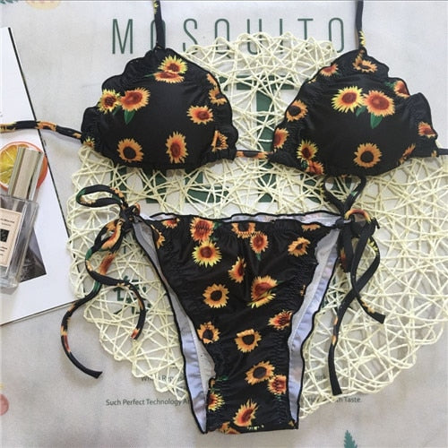 Sunflower Brazilian Print Swimsuit (Containing Chest Pad)