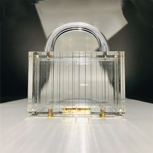 Transparent Striped Acrylic Top Handle Small Square Clutch High Quality