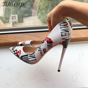 Graphic Print Pointy Toe High Heel Shoes