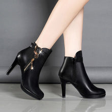 Load image into Gallery viewer, Women Ankle Boots, Thin Heel Zipper Casual Female Shoes Leather Boots Botas Mujer
