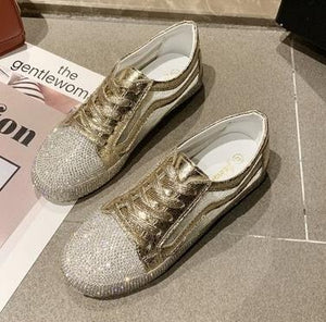 Women Flats Golden Silver Shoes Rhinestone Bling