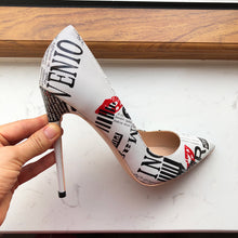 Load image into Gallery viewer, Graphic Print Pointy Toe High Heel Shoes