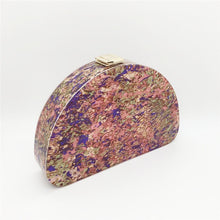 Load image into Gallery viewer, Ins Crescent D Shape Font Glitter Acrylic Semi-Round Box Bag