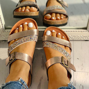 Women Summer Non-slip Platform 3cm Flat Slippers Flip Flops Female Romanesque Shoes Lady Beach Women Buckle Strap Sandals