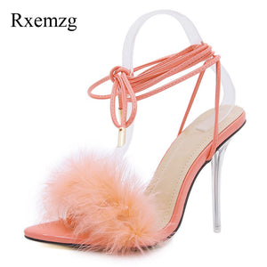 Pointed Toe Lace-up Cross Strap with Feathers