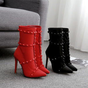 Liu nails red female boots fine with stretch boots with high point show thin women's shoes