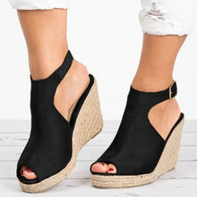Load image into Gallery viewer, Suede Open Toe Cork Wedge Platform Buckle Strap