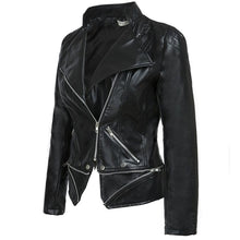 Load image into Gallery viewer, Women Winter Gothic Black Faux Leather Jackets Zipper Basic Motorcycle Outerwear
