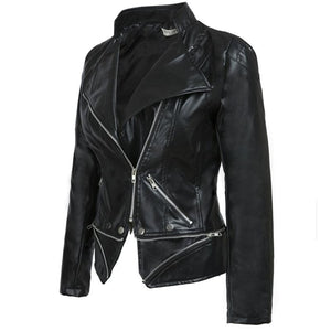 Women Winter Gothic Black Faux Leather Jackets Zipper Basic Motorcycle Outerwear