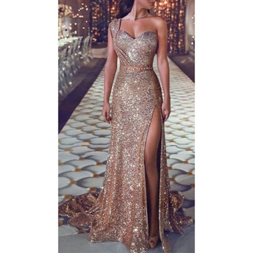 Sexy Sequin Gold V Neck Dress Abiye Gece Elbisesi