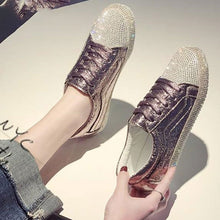 Load image into Gallery viewer, Women Flats Golden Silver Shoes Rhinestone Bling