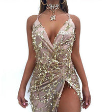 Load image into Gallery viewer, Elegant vestidos de festa women sexy  gold shiny sequin long evening dress