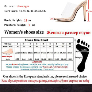 PVC Champagne Slippers Open Toed Sexy Thin Heels Women Transparent Heel Sandals Slides Pumps
