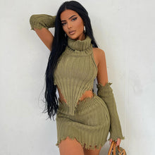 Load image into Gallery viewer, Solid Color High Neck Knitting Backless Sweater+Sexy Tight Bag Hip Skirt Two-Piece Set