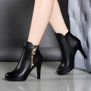 Women Ankle Boots, Thin Heel Zipper Casual Female Shoes Leather Boots Botas Mujer