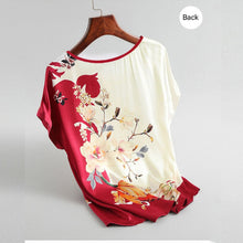 Load image into Gallery viewer, Women Silk Satin Blouses Plus size Batwing sleeve Vintage Print Floral Blouse Ladies Casual Short sleeve Tops