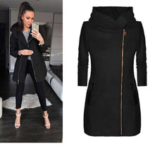 Load image into Gallery viewer, Winter women&#39;s high collar hooded colorblock zipper long sleeve coat jacket