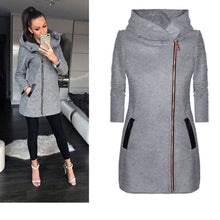 Load image into Gallery viewer, Winter women&#39;s high collar hooded colorblock zipper long sleeve coat jacket